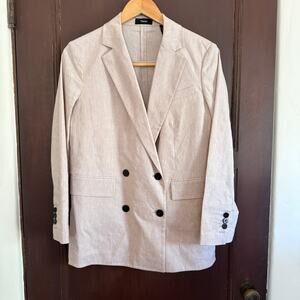THEORY | Piazza Tan Linen Blend Double Breasted Blazer | Size 2 Summer Blazer